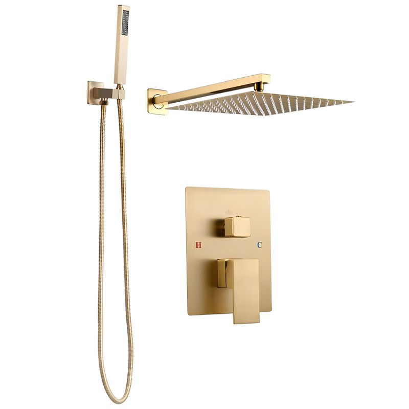 12 Inch Square Rain Shower System Brushed Gold with Handheld Spray image number 0
