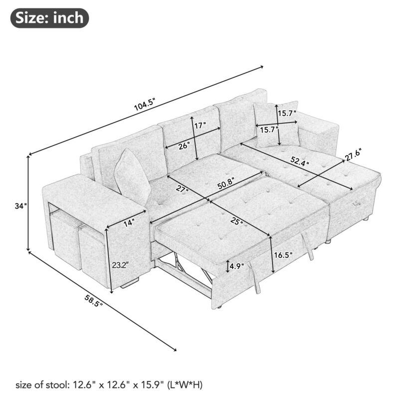 Torwuf Reversible Sleeper Sectional Sofa image number 9