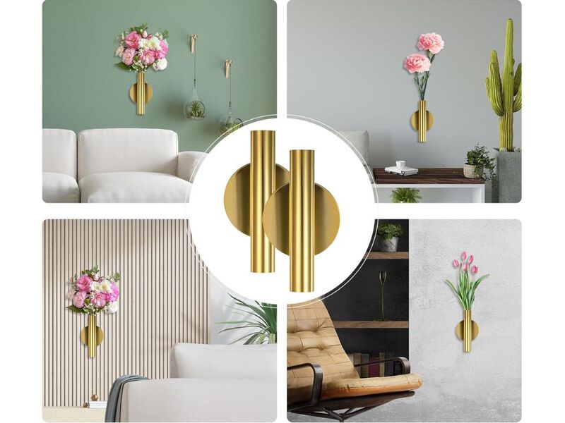 Gold Wall Vase Set of 2 Metal Hanging Planter for Bedroom Living Room Home image number 1