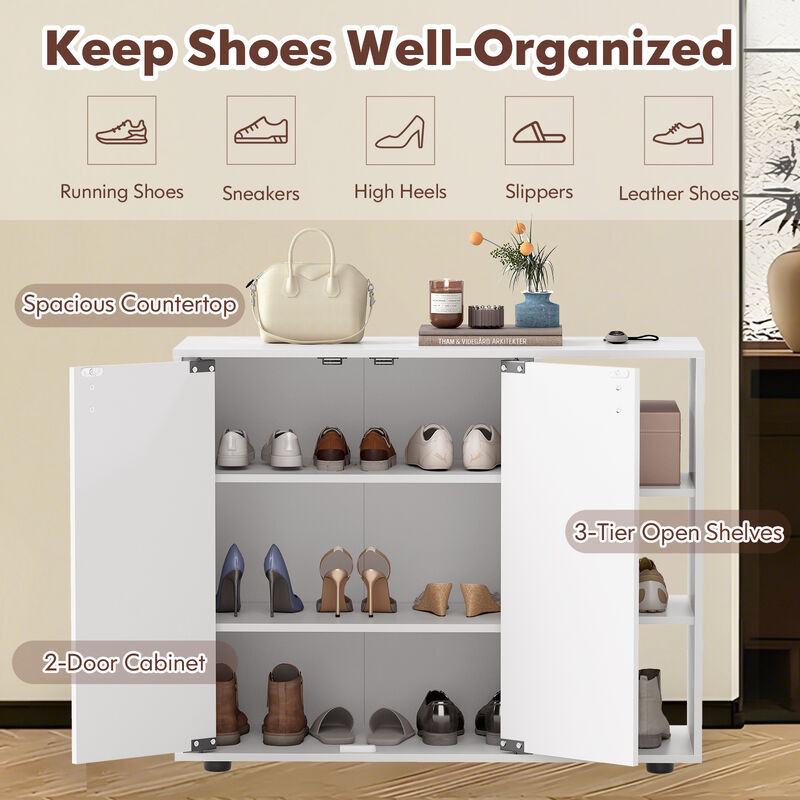 Entryway 3-Tier Shoe Cabinet with Doors and Customizable Open Shelves image number 6