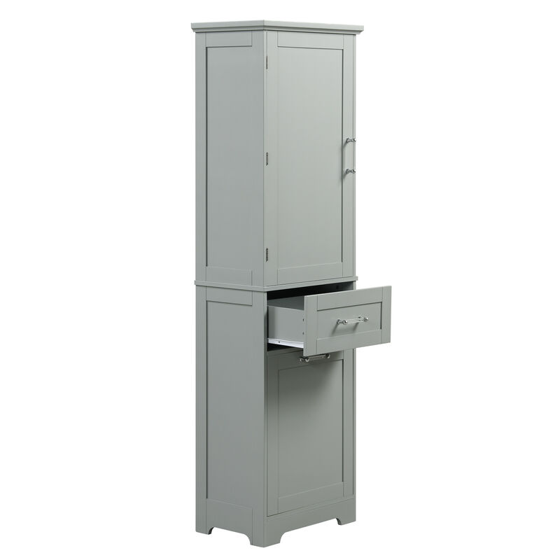 Whisen Bathroom Storage Cabinet, Freestanding Verticle Storage Cabinet with Two Different Size Drawers and Adjustable Shelf