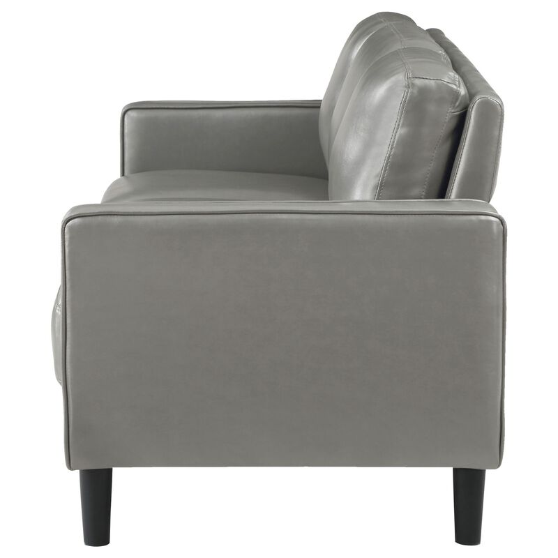 Rumi Sofa, Gray Faux Leather, Modern Track Arms, Foam Cushions