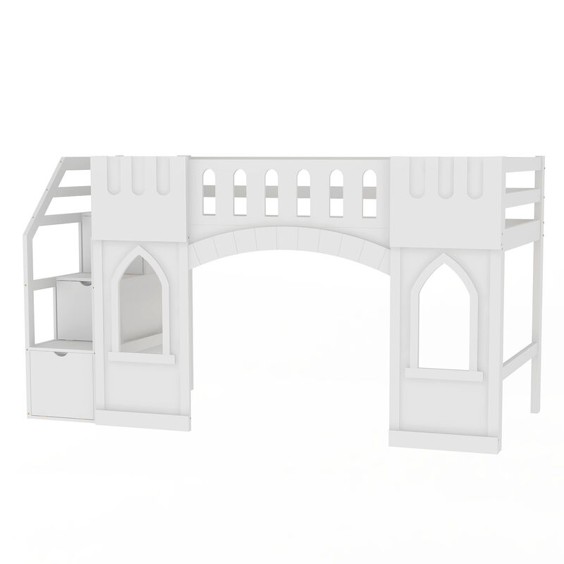 Merax Loft Bed with Storage Staircase and Window