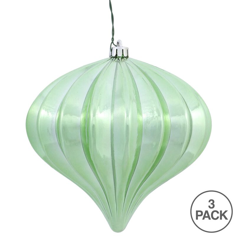 Vickerman 5.7" Celadon Shiny Onion Christmas Ornament, UV Treated, Set of 3 image number 4