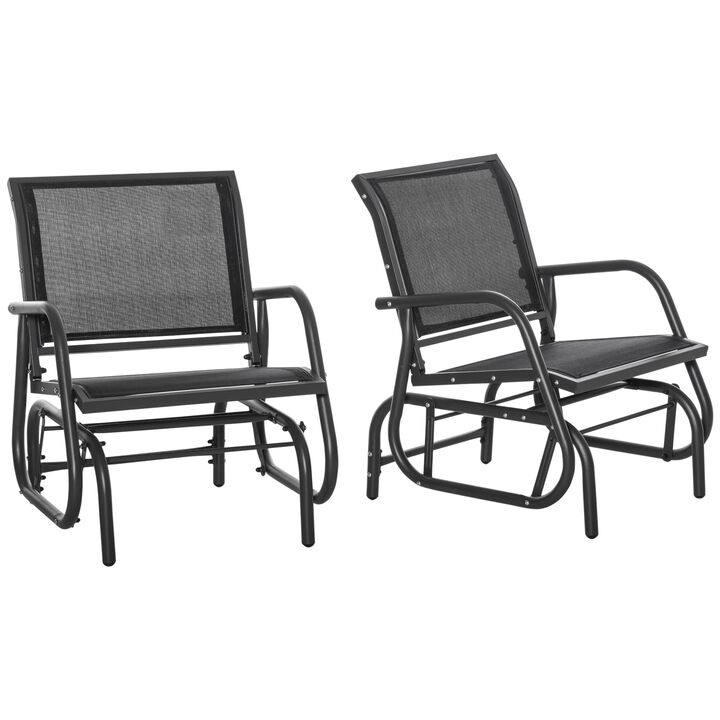 Porch Swing Glider Set of 2, Metal Frame Rocking Chairs with Breathable Mesh Fabric, Curved Armrests