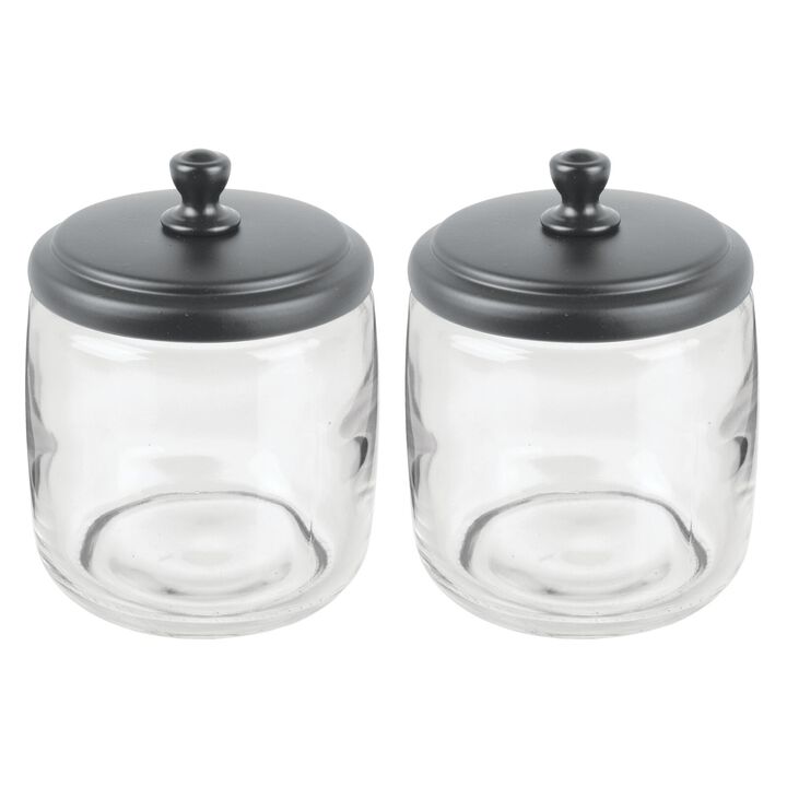 mDesign Round Glass Apothecary Canister Jar, Steel Lid, 2 Pack