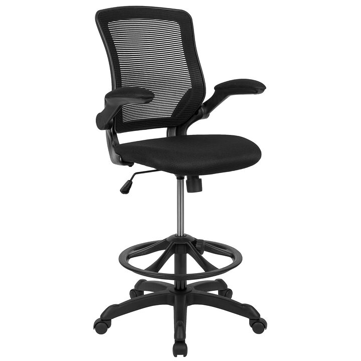 Flash Furniture Kale Mid-Back Swivel Office Chair with Adjustable Foot Ring, Lumbar Support, and Seat Height, Ergonomic Mesh Executive Chair with Armrests, Black