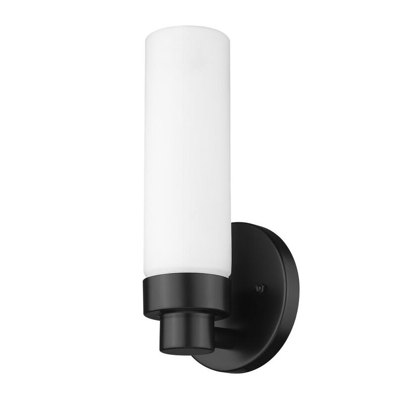 Hivvago Matte Black Wall Light with Narrow Frosted Glass Shade