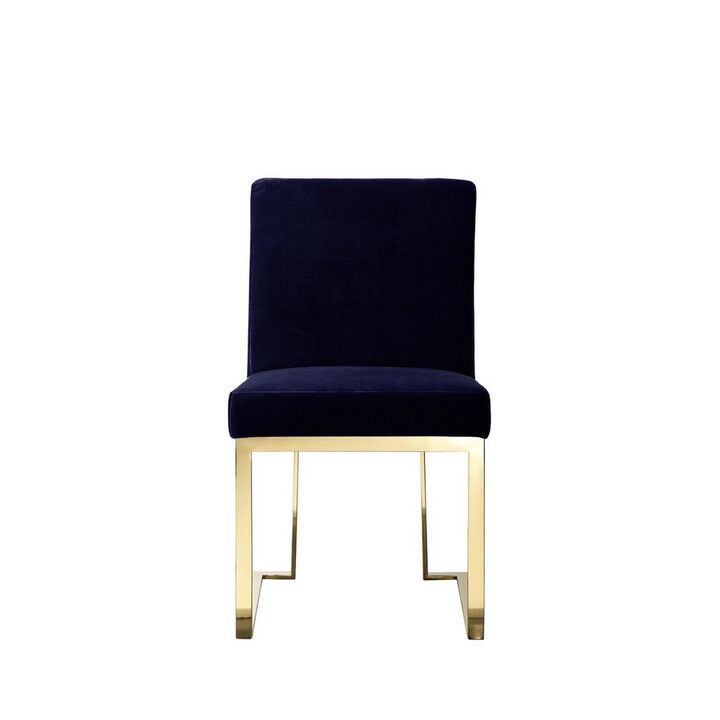 Boly 24 Inch Side Dining Chair Set of 2, Navy Blue Velvet, Gold Cantilever - Benzara