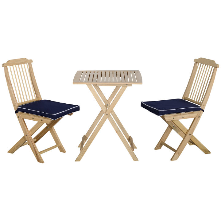 3pc Patio Bistro Set, Folding Garden Furniture, Chairs, Table, Padded Cushions