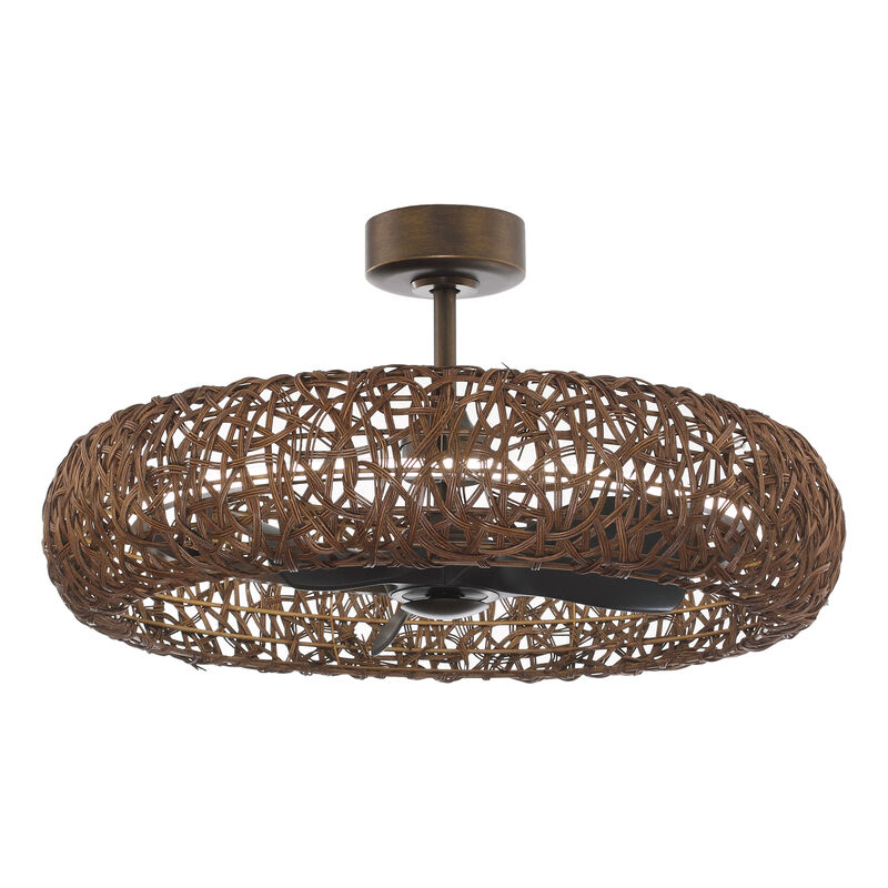 35 in. Rusty Bronze Caged Ceiling Fan with Rattan Light Shade and Remote