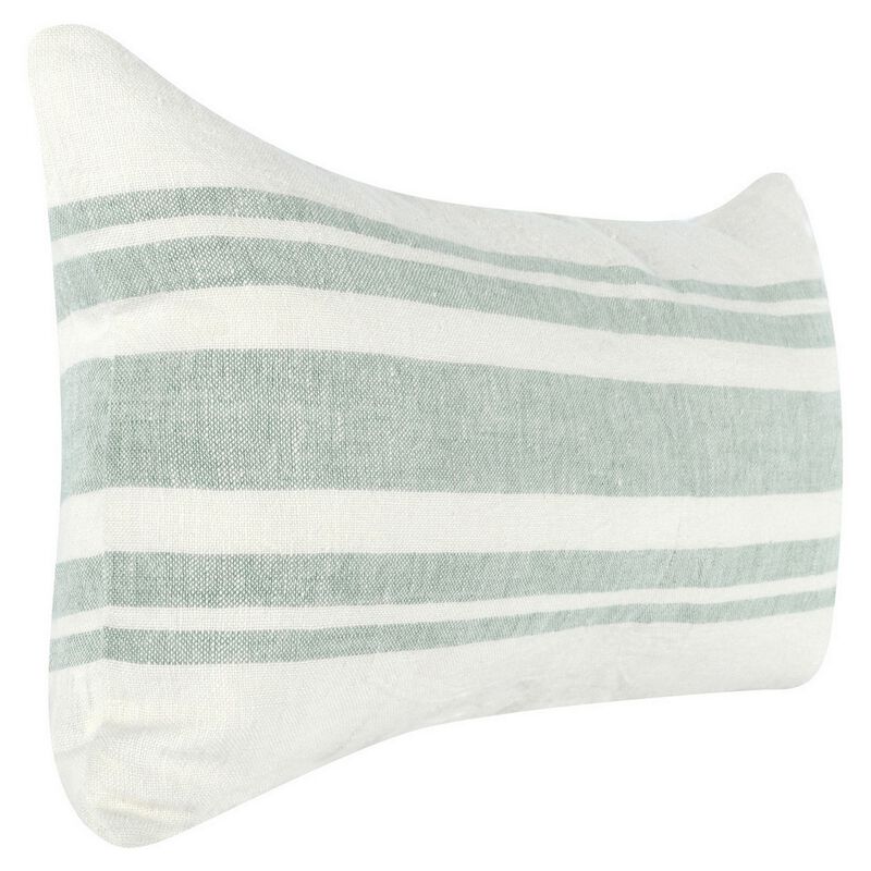 14 x 26 Accent Lumbar Throw Pillow, Stripe Design, Eucalyptus, White, Green-Benzara