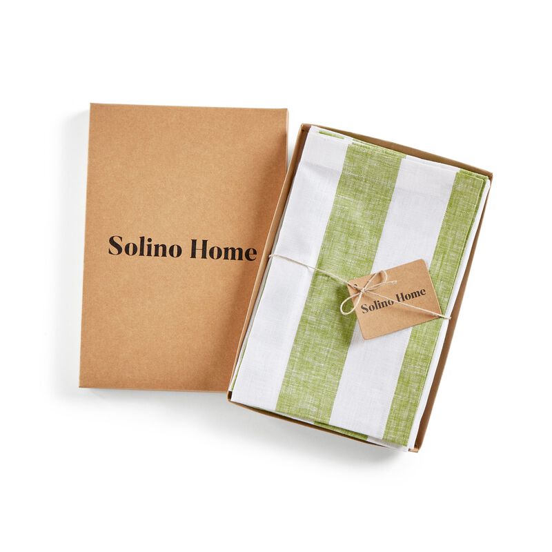 Solino Home Cabana Stripe 100% Linen Dinner Napkins &ndash; Set of 4, 20 x 20 in, Machine Washable, Holiday and Everyday Dining