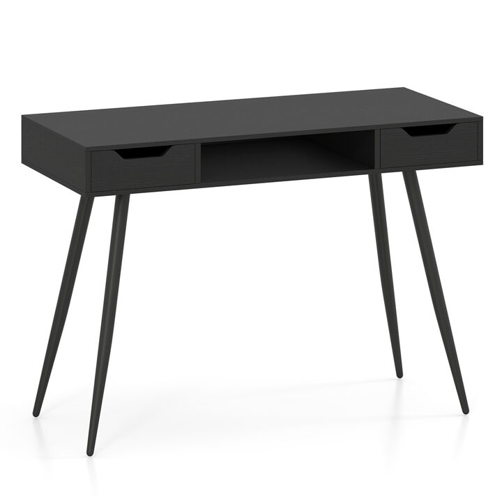 Modern Writing Desk with Metal Legs and Drawers for Home Office