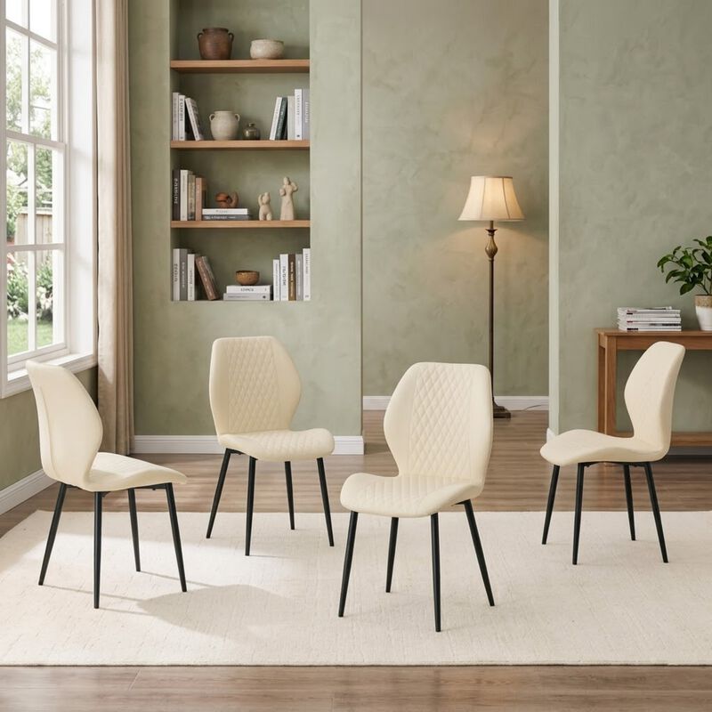 Whisen 4-Pack PU Leather Dining Chairs with Metal Legs, Light Luxury Upholstered Accent Chairs for Dining Room, Office, Study image number 1