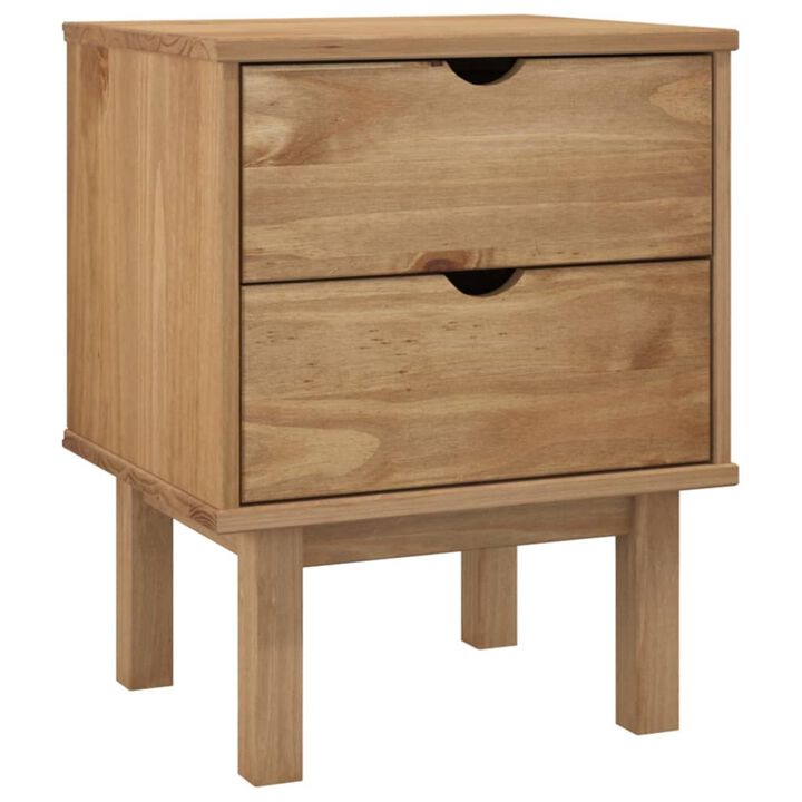 vidaXL Bedside Cabinet OTTA in Brown, Solid Pine Wood, 18.1"x15.6"x22.4", 2 Drawers, Versatile and Reliable, Easy Assembly, Spacious Top for Decor Display