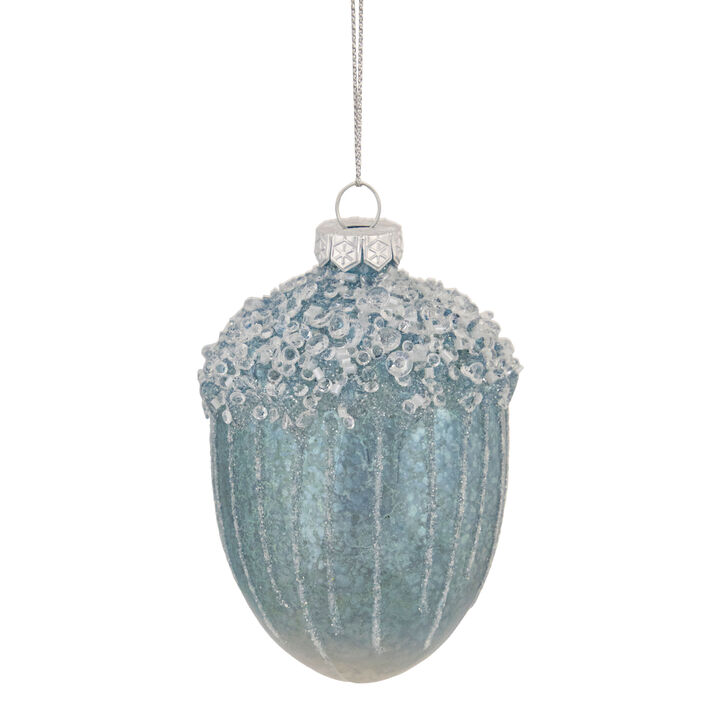 4.5" Blue Glittered Mercury Glass Pine Cone Christmas Ornament