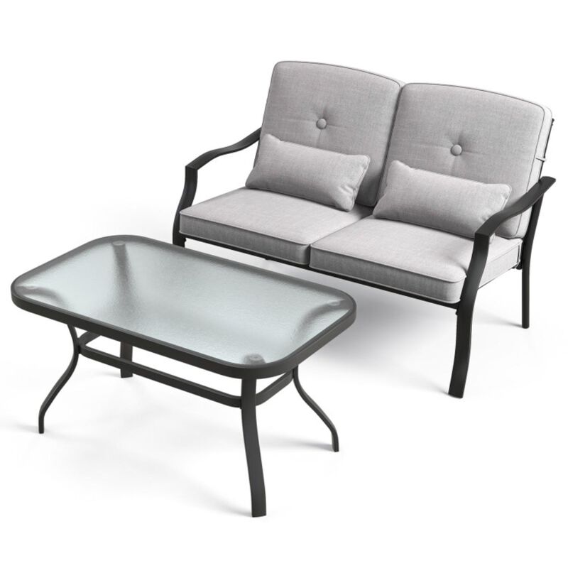 Hivvago Outdoor Loveseat Chair Set with Tempered Glass Coffee Table