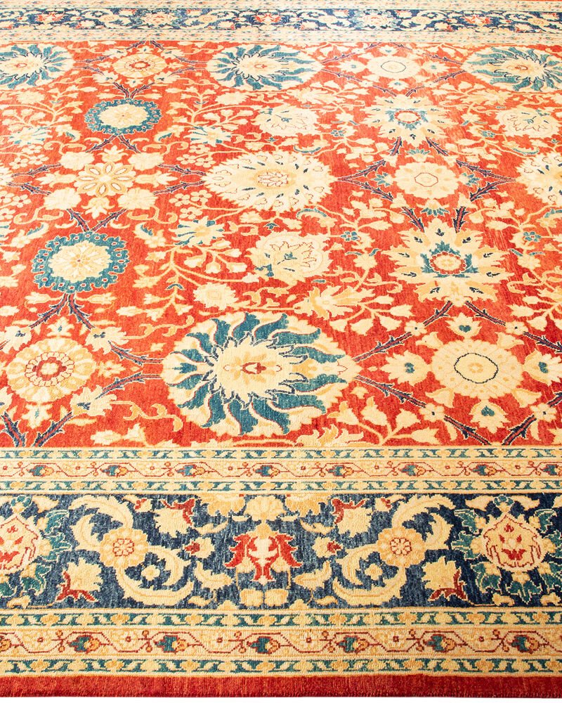 Eclectic, One-of-a-Kind Hand-Knotted Area Rug  - Orange, 7' 10" x 10' 1"