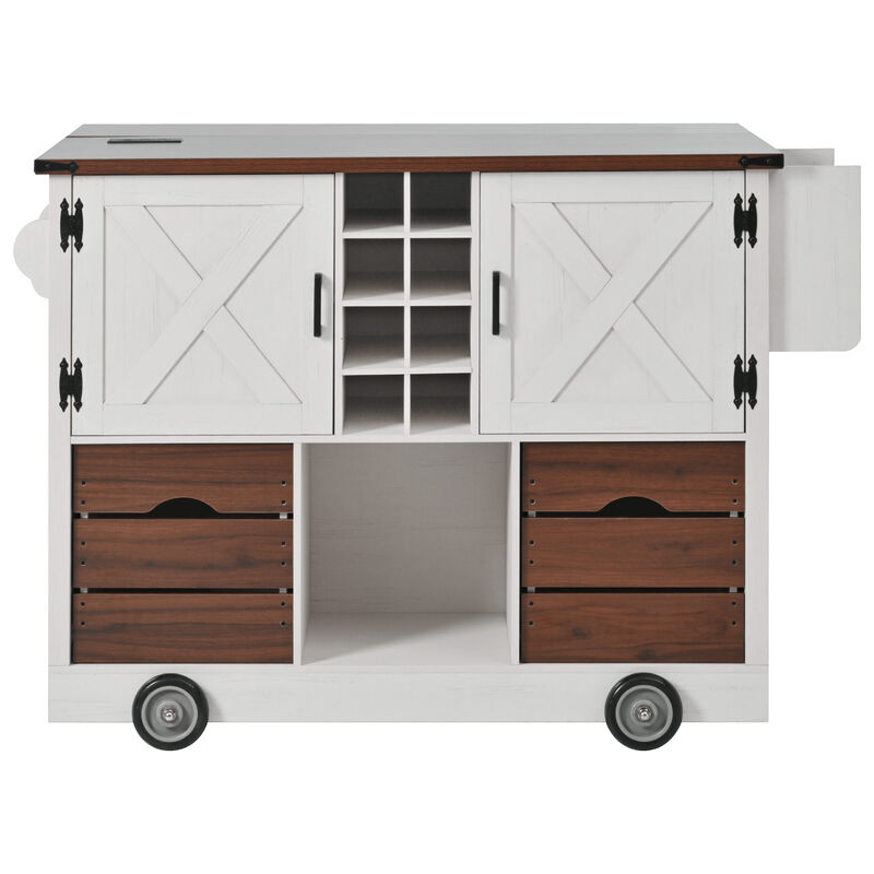 Whisen 54" Farmhouse Kitchen Island with 2 Drawers, Power Outlet & Adjustable Shelves, MDF for Kitchen & Dining image number 0