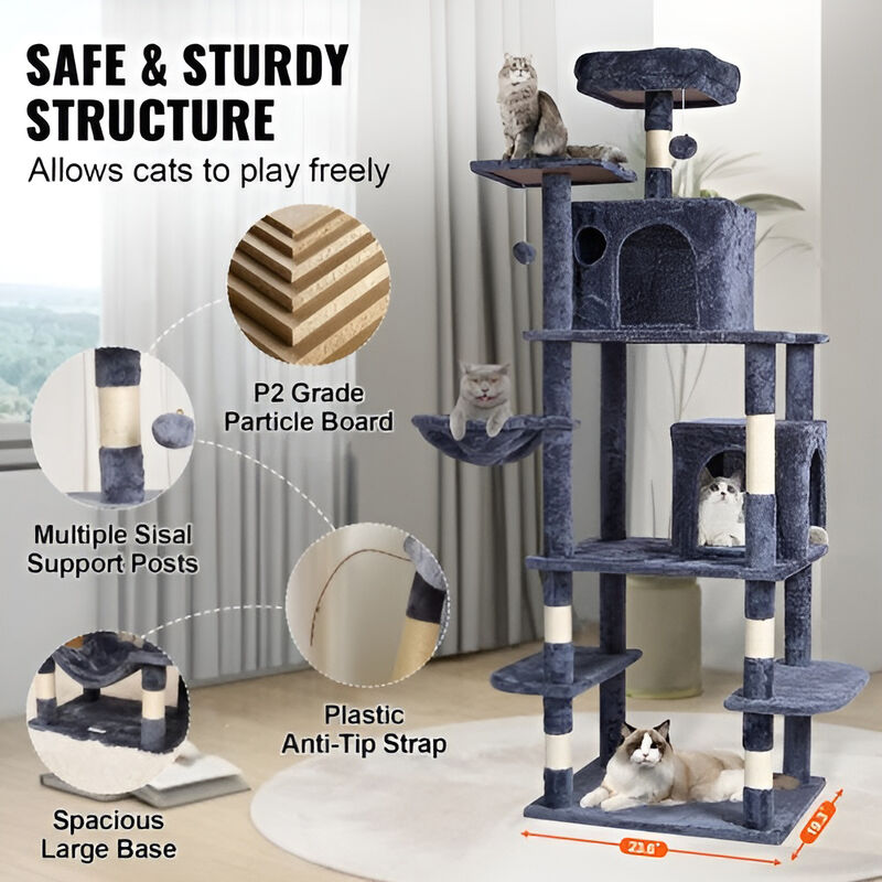 Cat Tree Tower with Condos and Sisal Scratching Posts, Multi-Level Play for Indoor Cats