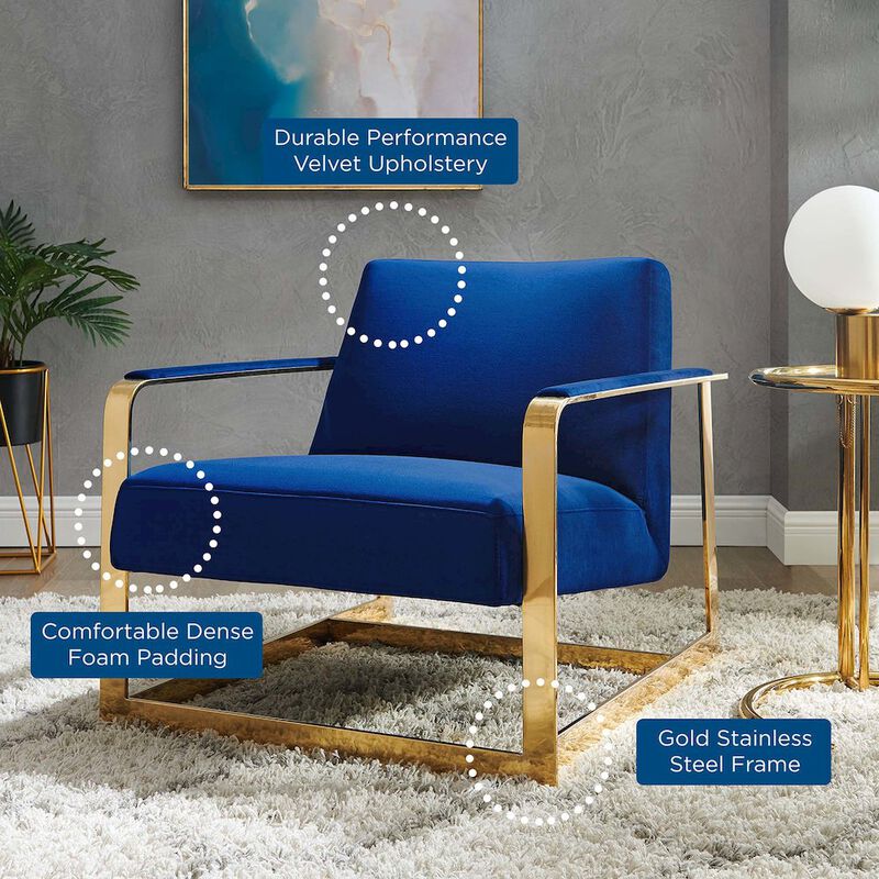 Modway Seg Performance Velvet Accent Chair, Gold Navy image number 6