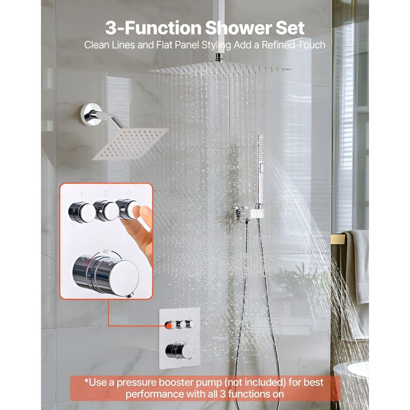Ceiling Mount Rainfall Shower with 2-in-1 Handheld Spray, Brass Valve and Trim image number 8
