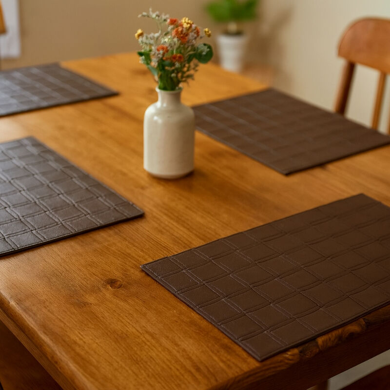 HomeRoots 18" Set of Four Espresso Basketweave Faux Leather Placemats image number 1
