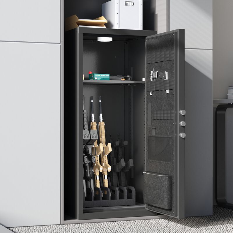 FUFU&GAGA Secure Gun Cabinet with 3-Point Locking Bolts, Key & Code Access, Adjustable Shelves & LED Light, (17.8 in. W x 15.8 in. D x 39.4 in. H), Black