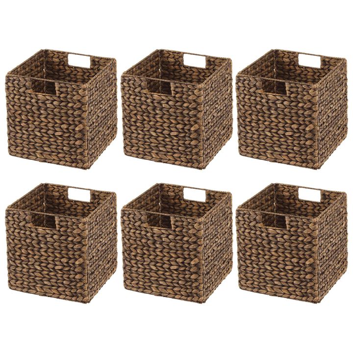 mDesign Hyacinth Woven Cube Bin Basket Organizer, Handles, 6 Pack, Natural/Tan