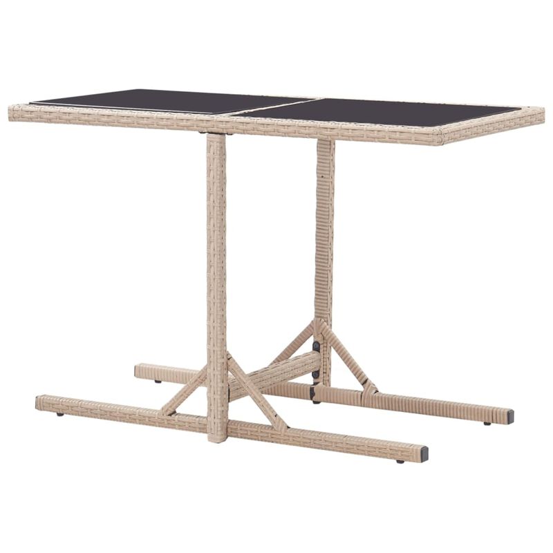 vidaXL Garden Table Beige 43.3"x20.9"x28.3" Glass and Poly Rattan