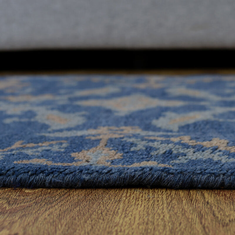 HAND KNOTTED WOOL Floral AREA RUGS  - 2'6''x10', Runner Shape, Blue Color, Floral Modern, Medium Pile Handmade Area Rugs for Living Room, Bed Room (N00908)