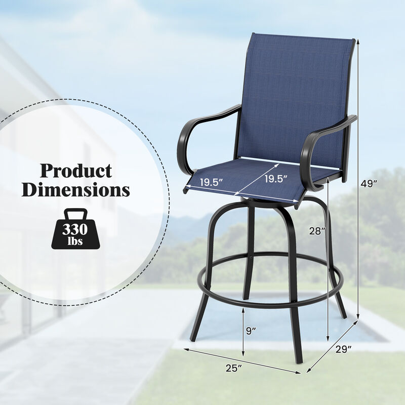 2 Pieces Patio 360 Rotation Swivel Bar Stool Set