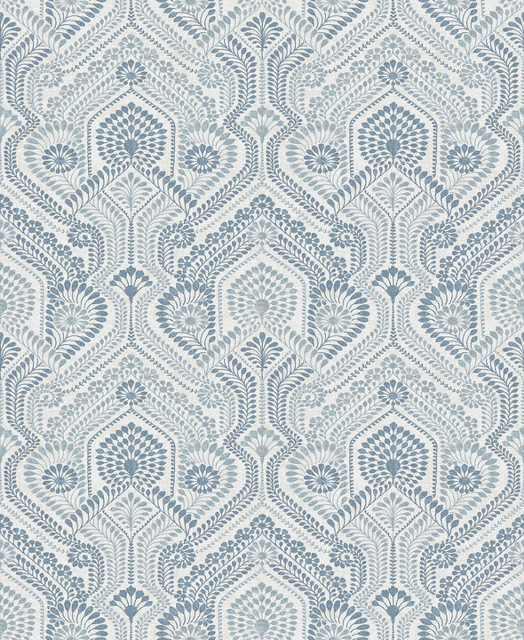 Fernback Blue Ornate Botanical Wallpaper