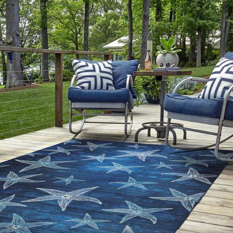 Linon Outdoor Washable Boca Blue & Light Blue, Rug image number 3