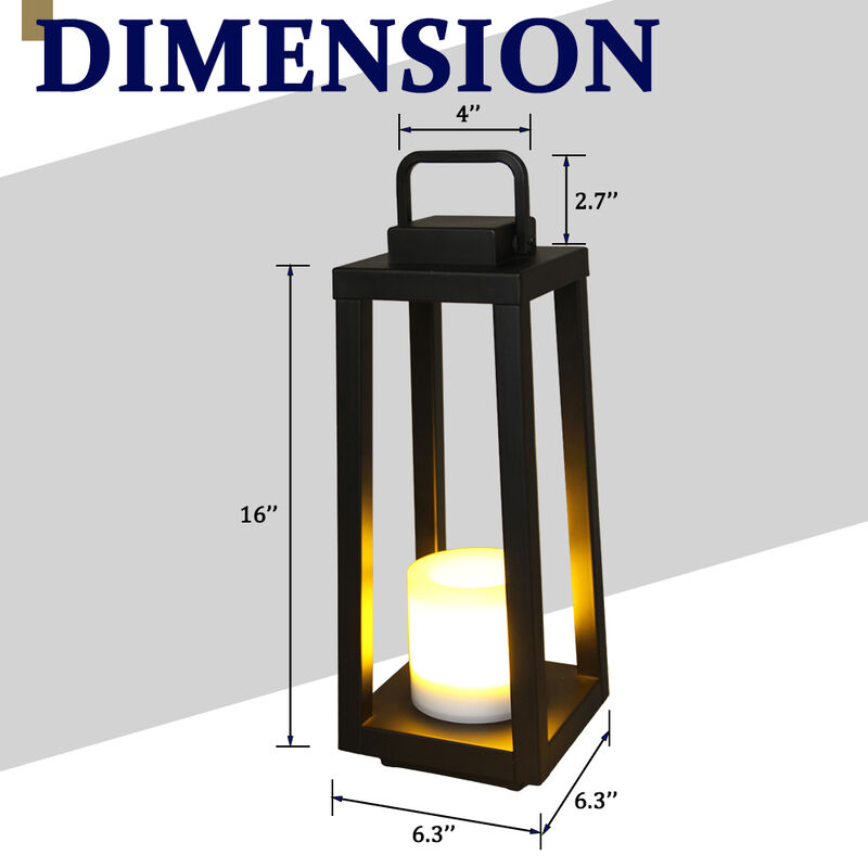 1 Light H16" Modern Matte Black Solar Lantern with Candle Shape Outdoor Light Decorative Portable Hanging LED Lights for Patio Camping image number 8