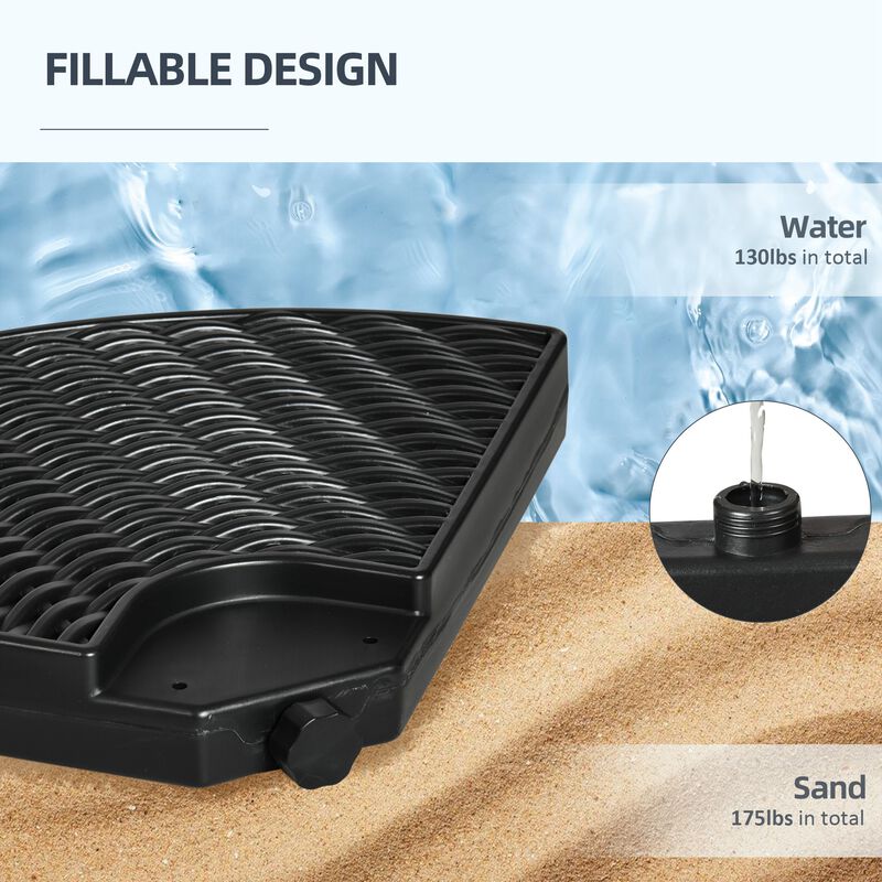 Outsunny HDPE Material Patio Umbrella Base Weights Sand Filled up to 150 Lb. for Any Offset Umbrella Base | 4-Piece, Water or Sand Filled, All-Weather, Black (Round)