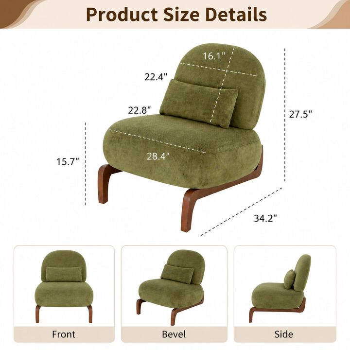 GOODSILO Armless Accent Chair with Plush Cushion and Solid Wood Legs, Soft Upholstered Seating for Living Room Bedroom Apartment Balcony Waiting Room