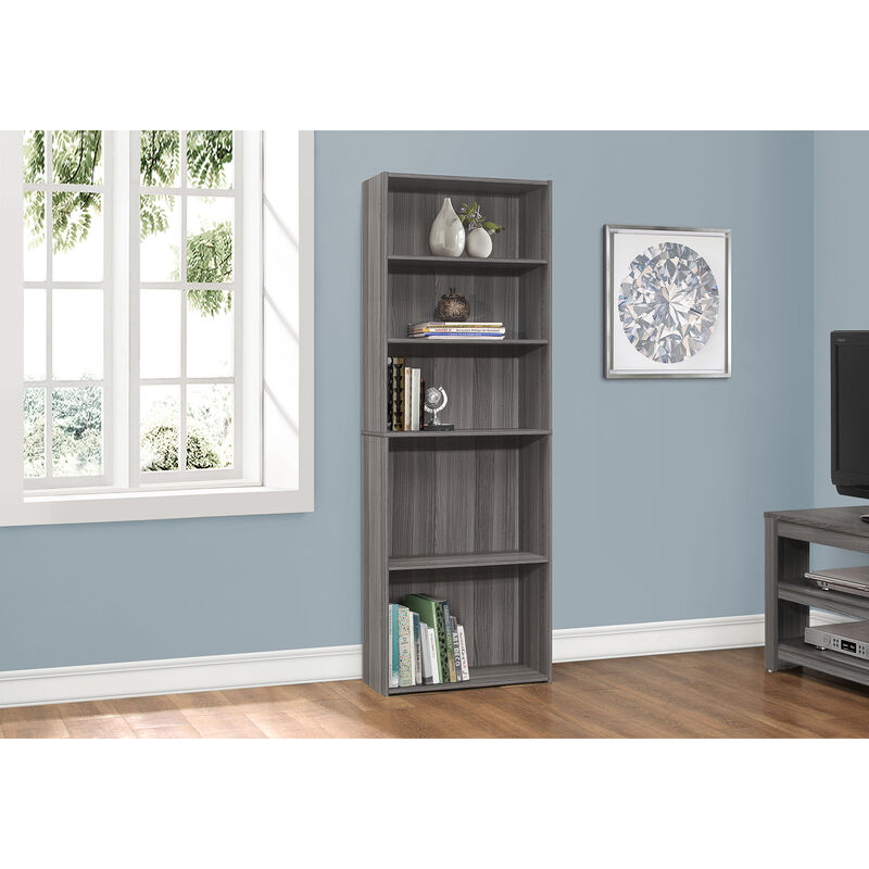 Monarch Specialties I 7469 Bookshelf, Bookcase, 6 Tier, 72"H, Office, Bedroom, Laminate, Grey, Transitional