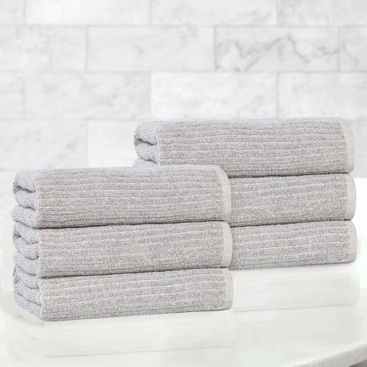 Set of 6 Cotton Blend Hand Towels with Textured Ribbed Design