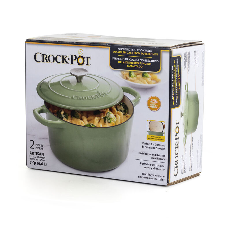 Crock-Pot Artisan 2 Piece 7 Quarts Enameled Cast Iron Dutch Oven in Pistachio Green