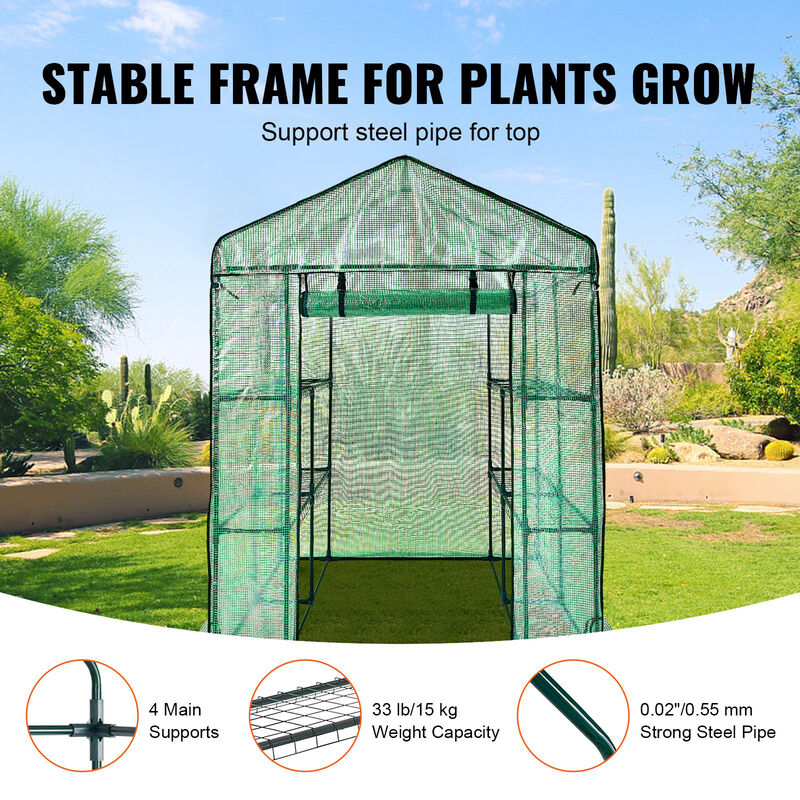 Walk-in Greenhouse with Shelves, Zipper Door, and Steel Frame for Planting & Storage