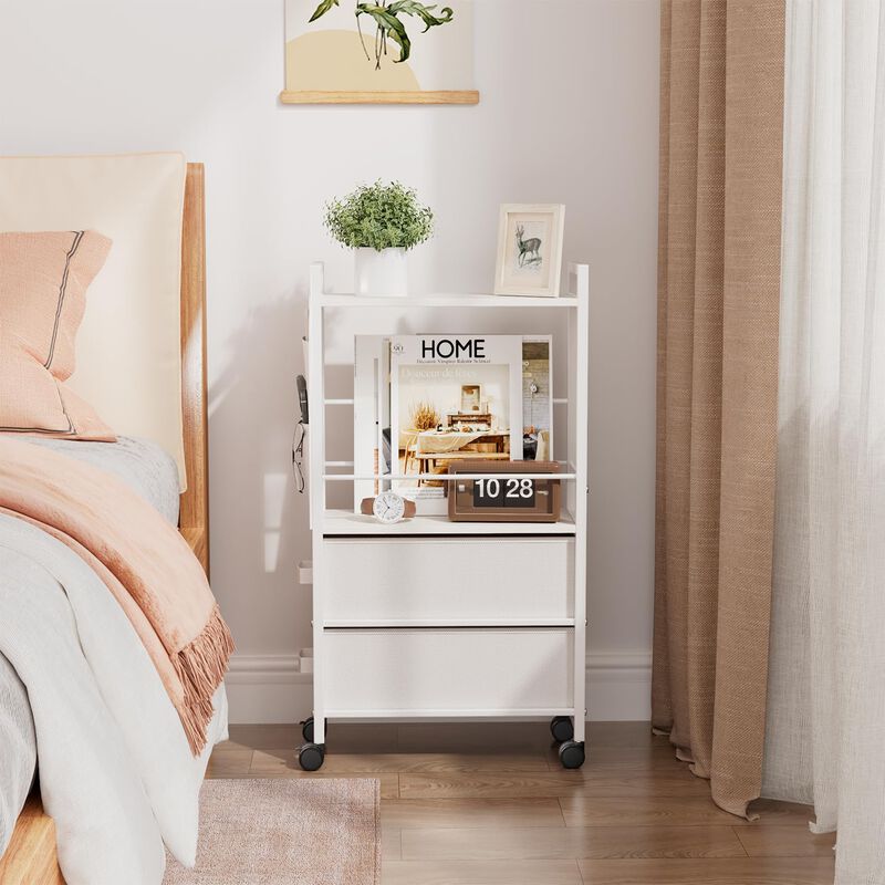 Oppro Small Narrow Side Tables for Small Spaces, Skinny Bedside End Table Nightstand with Drawers&Wheels, Slim Desk Stand Magazi