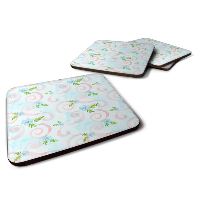 Caroline's Treasures Watercolor Blue Flowers and Swirls Decorative coasters, 3.5, Multicolor