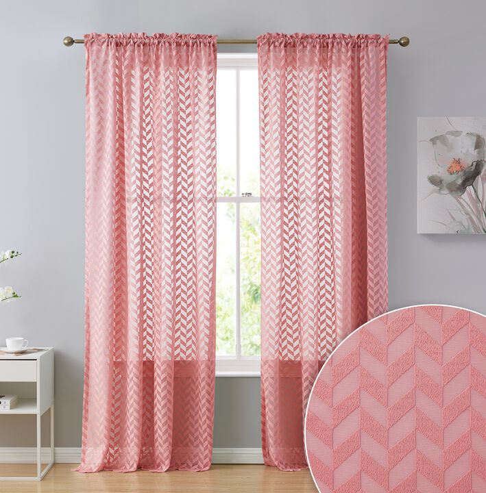 THD Herringbone Lace Thick Semi Sheer Premium Grommet Top Window Curtain Panels for Kids Room & Bedroom - Set of 2 Panels