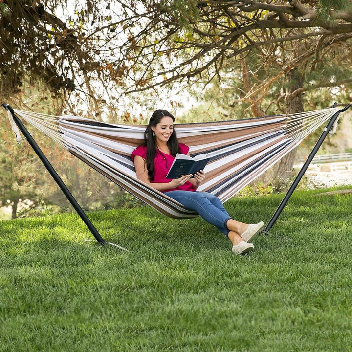 Hivvago Portable Cotton Hammock in Desert Stripe with Metal Stand and Carry Case