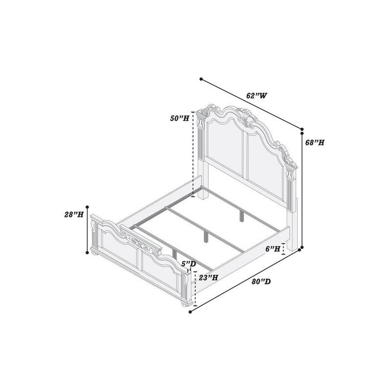 Splendidly Carved Queen Wooden Bed, Dark Walnut And Veneer Finish - Benzara