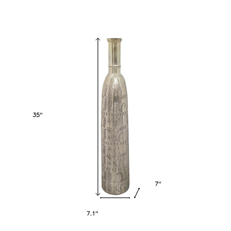 HomeRoots 35" Silver Floral Glass Cylinder Floor Vase image number 4
