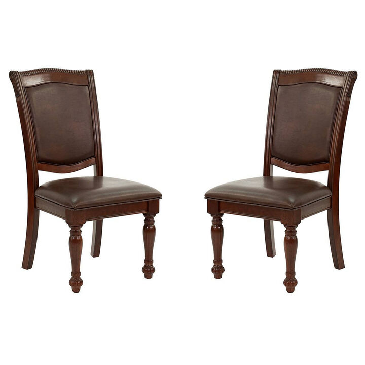 Set Of 2 Rubber Wood Traditional Dining Chair, Dark Brown