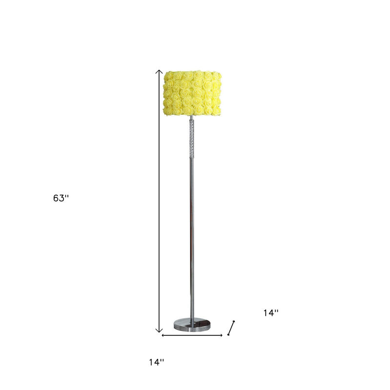 Hivvago 63" Steel and Acrylic Floor Lamp With Yellow Flowers Fabric Drum Shade